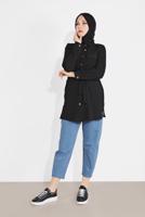 Hijab clothing BLACK TIE-FRONT BUTTON TRIMMED TUNIC 0111