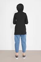 Hijab clothing BLACK TIE-FRONT BUTTON TRIMMED TUNIC 0111