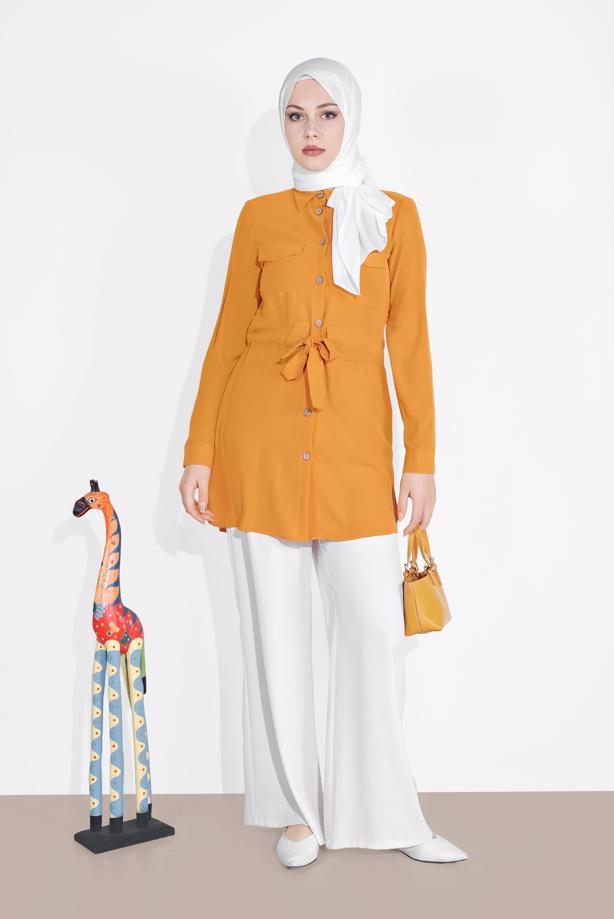 Vêtements hijab  TIE-FRONT BUTTON TRIMMED TUNIC 0111 - TRENDTESETTÜR