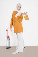 Vêtements hijab ORANGE TUNIQUE À BOUTONÉE TAILLE NOUÉE 0111 