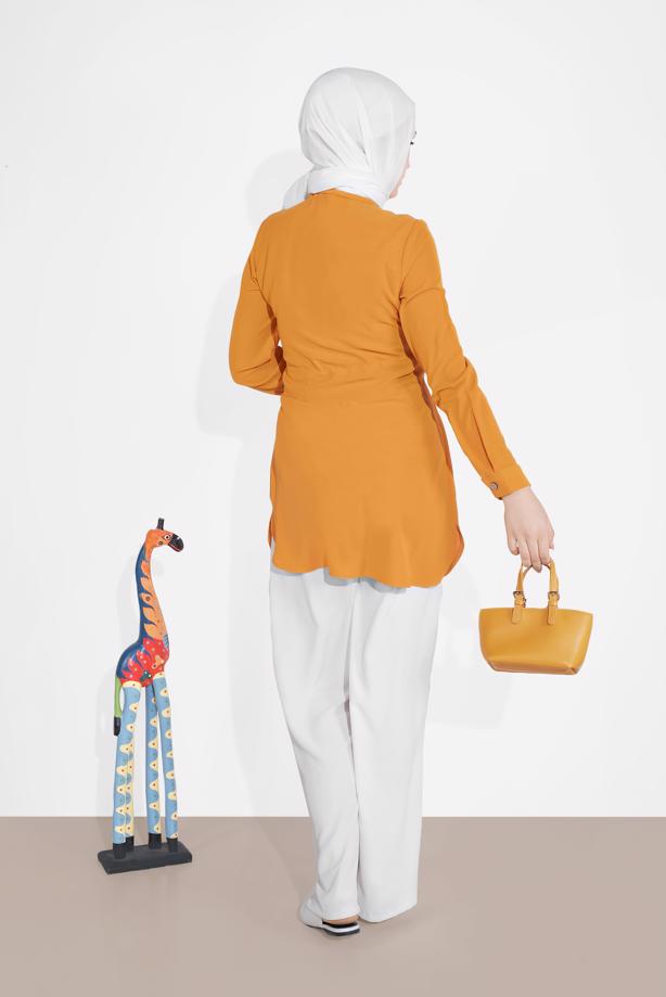 Vêtements hijab  TIE-FRONT BUTTON TRIMMED TUNIC 0111 - TRENDTESETTÜR