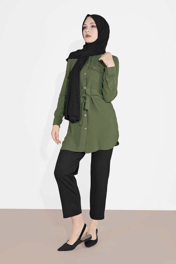 Vêtements hijab  TIE-FRONT BUTTON TRIMMED TUNIC 0111 - TRENDTESETTÜR