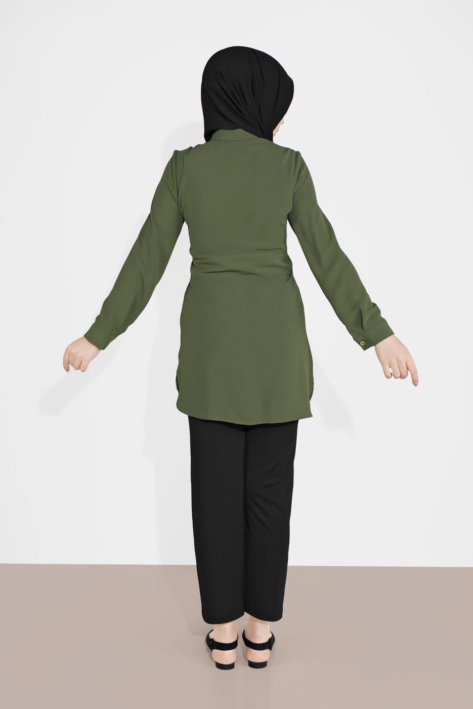 Vêtements hijab KAKI TUNIQUE À BOUTONÉE TAILLE NOUÉE 0111 