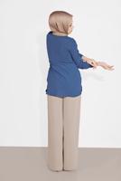 Hijab clothing NAVY BLUE TIE-FRONT BUTTON TRIMMED TUNIC 0111