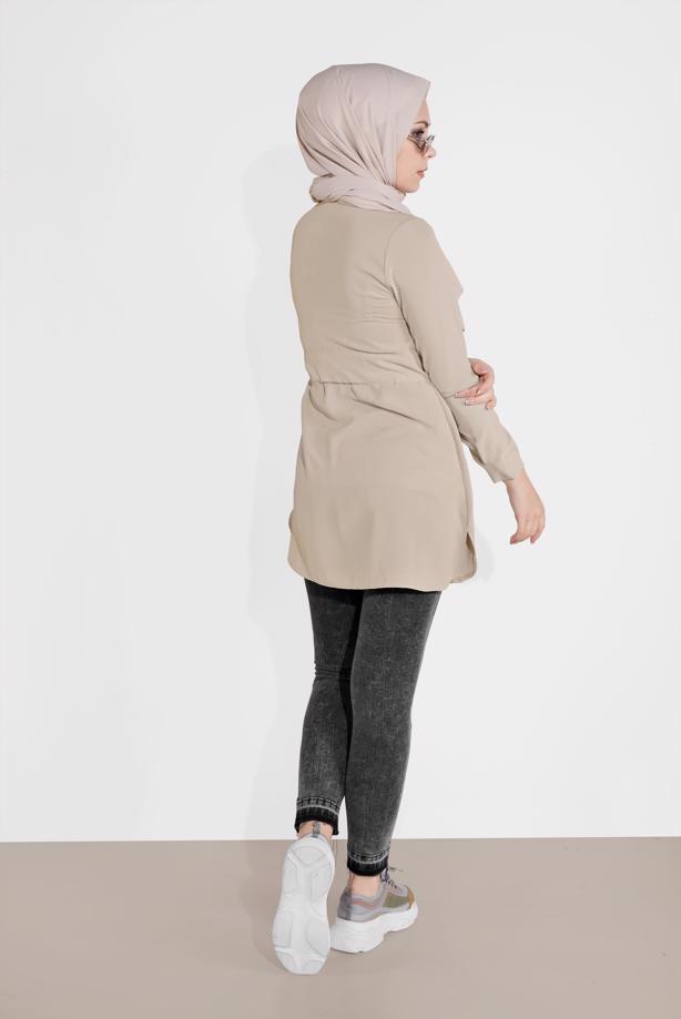 Hijab clothing  TIE-FRONT BUTTON TRIMMED TUNIC 0111 - TRENDTESETTÜR