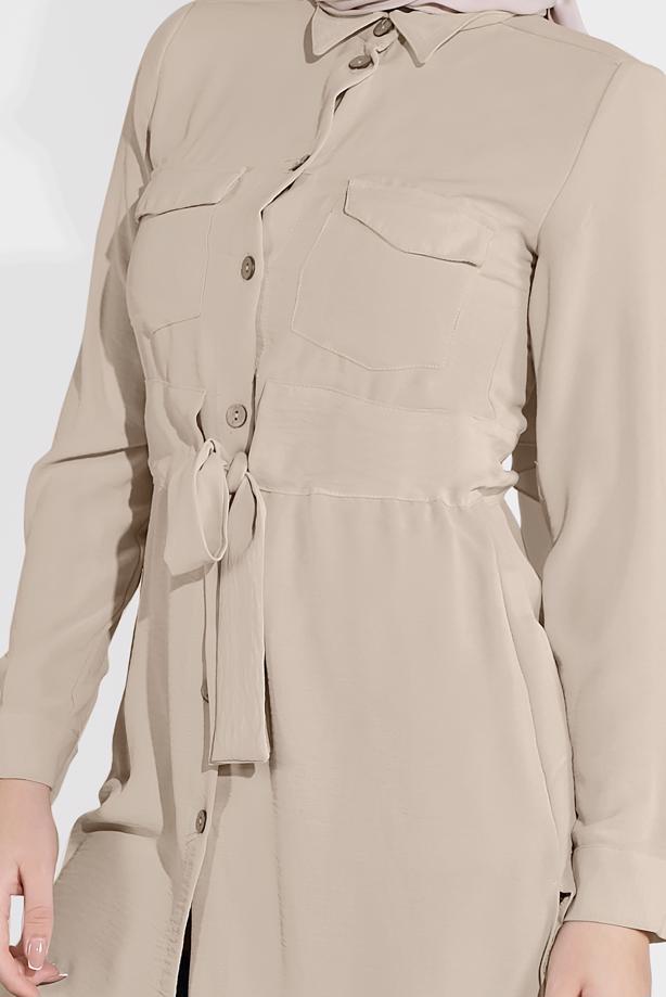 Hijab clothing  TIE-FRONT BUTTON TRIMMED TUNIC 0111 - TRENDTESETTÜR
