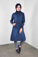 Vêtements hijab BLEU MARINE TUNIQUE EN JEAN À CAPUCHE 201 
