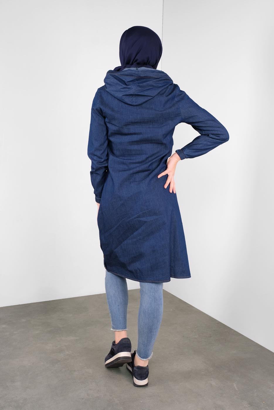 Vêtements hijab BLEU MARINE TUNIQUE EN JEAN À CAPUCHE 201 