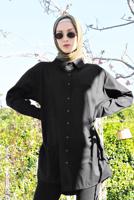 Tesettür giyim SİYAH DÜĞMELİ ERKEK YAKA TUNİK 0311