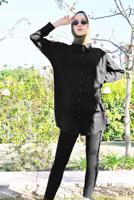 Tesettür giyim SİYAH DÜĞMELİ ERKEK YAKA TUNİK 0311