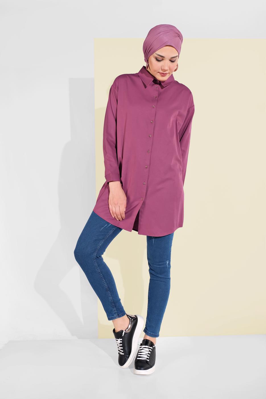 Hijab clothing PINK SHIRT-COLLAR BUTTONED TUNIC 0311