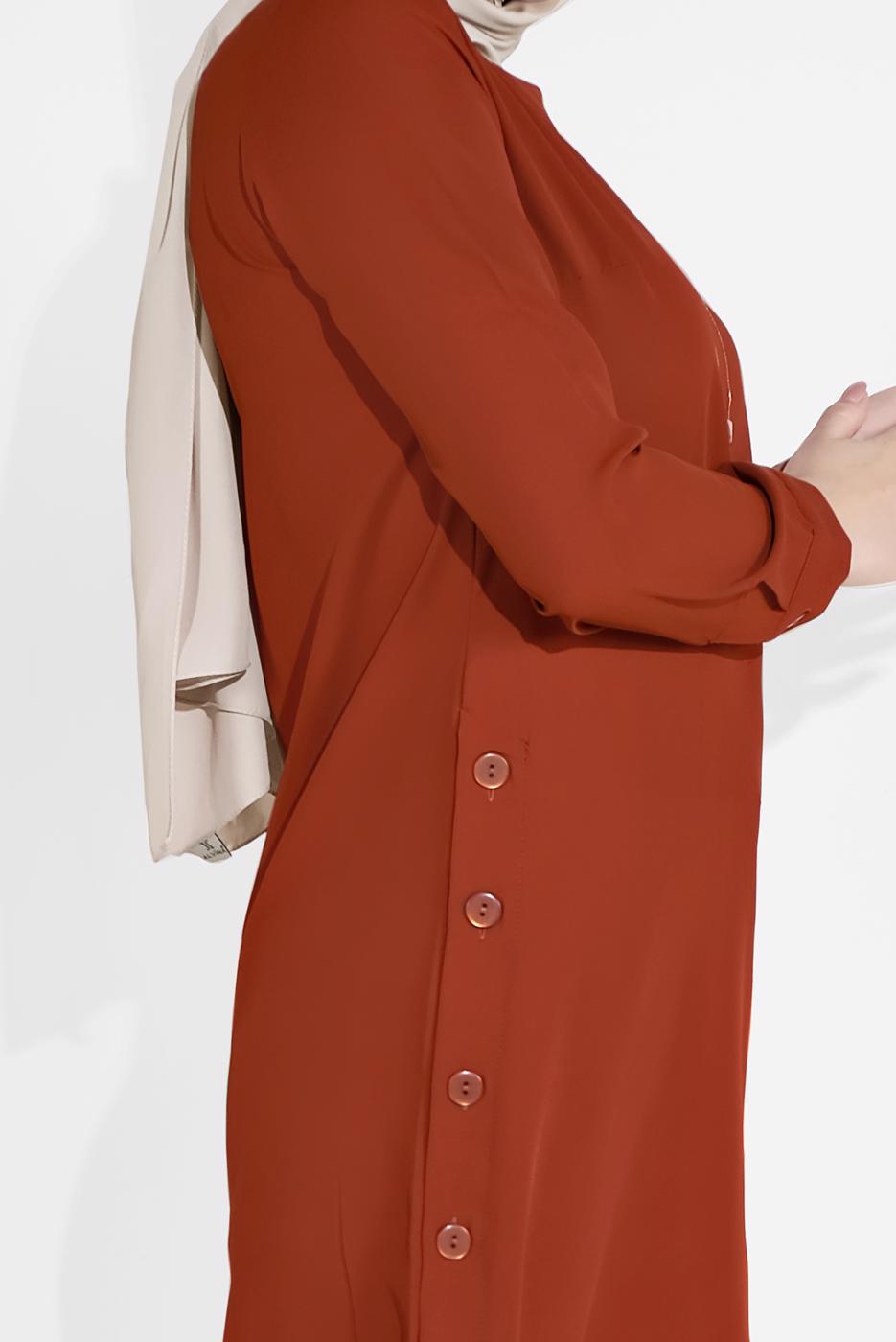 Tesettür giyim KAHVE DÜĞME DETAYLI KLASİK TUNİK 0911