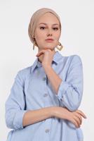 Tesettür giyim MAVİ FIRFIR DETAYLI DÜĞMELİ TUNİK 0945