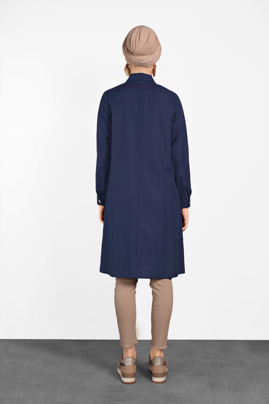 Tesettür giyim LACİVERT FIRFIR DETAYLI DÜĞMELİ TUNİK 0945