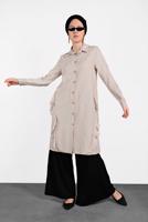 Tesettür giyim BEJ FIRFIR DETAYLI DÜĞMELİ TUNİK 0945