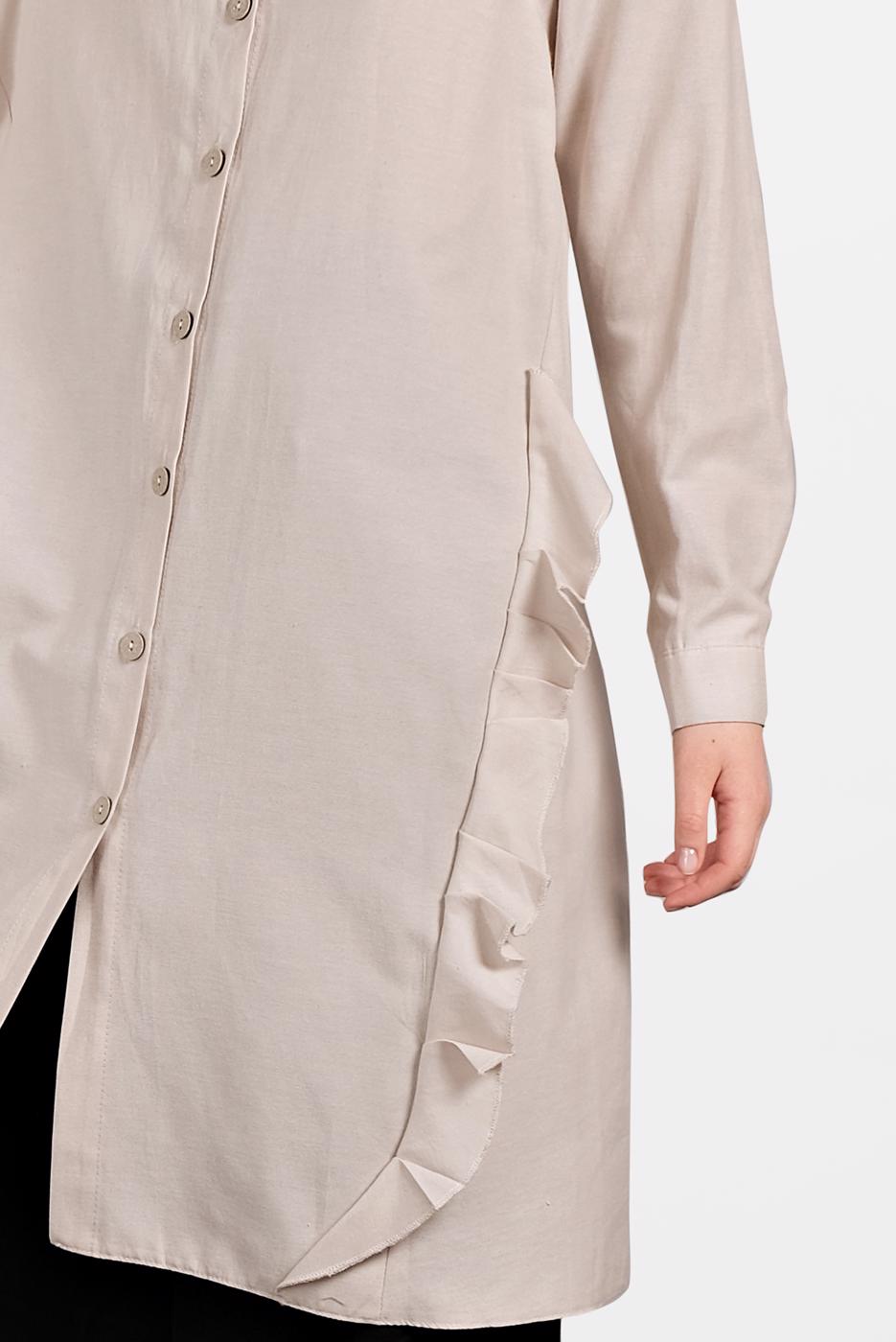 Tesettür giyim BEJ FIRFIR DETAYLI DÜĞMELİ TUNİK 0945