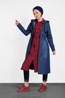 Tesettür giyim LACİVERT PAMUKLU DENİM TRENÇKOT 965