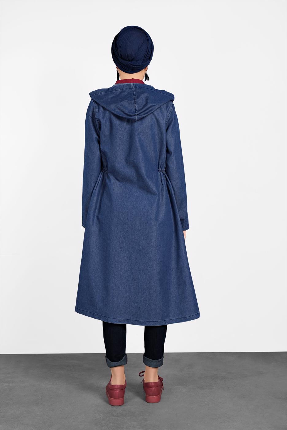 Tesettür giyim LACİVERT PAMUKLU DENİM TRENÇKOT 965