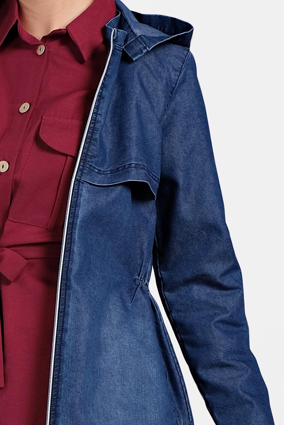 Tesettür giyim LACİVERT PAMUKLU DENİM TRENÇKOT 965