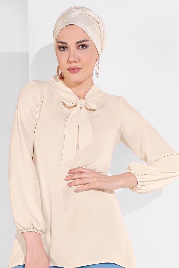 Vêtements hijab  TUNIQUE À COL NOUÉ 1091 - TRENDTESETTÜR