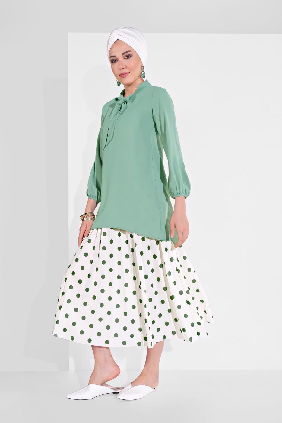 Vêtements hijab VERT TUNIQUE À COL NOUÉ 1091