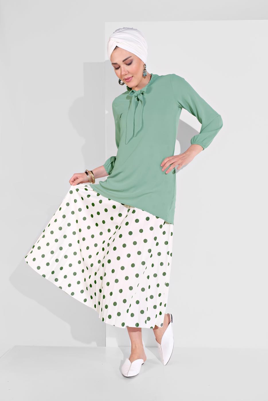 Vêtements hijab VERT TUNIQUE À COL NOUÉ 1091