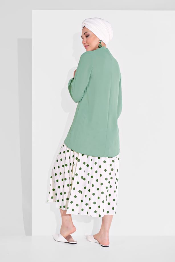Tesettür giyim YEŞİL YAKASI BAĞCIKLI TUNİK 1091 - TRENDTESETTÜR