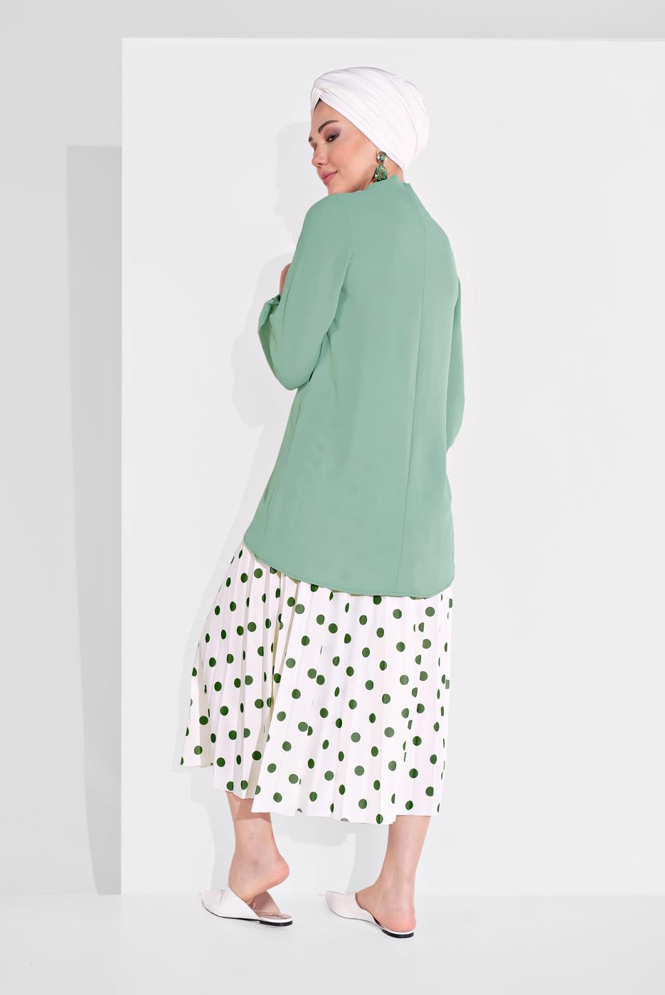 Hijab clothing GREEN TIE-COLLAR TUNIC 1091 