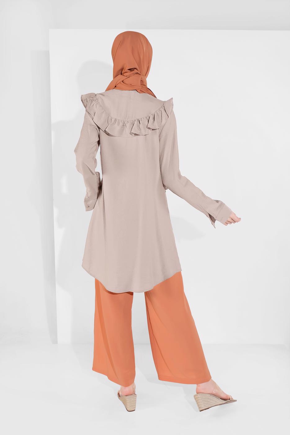 Hijab clothing BEIGE RUFFLED BUTTONED TUNIC 1225