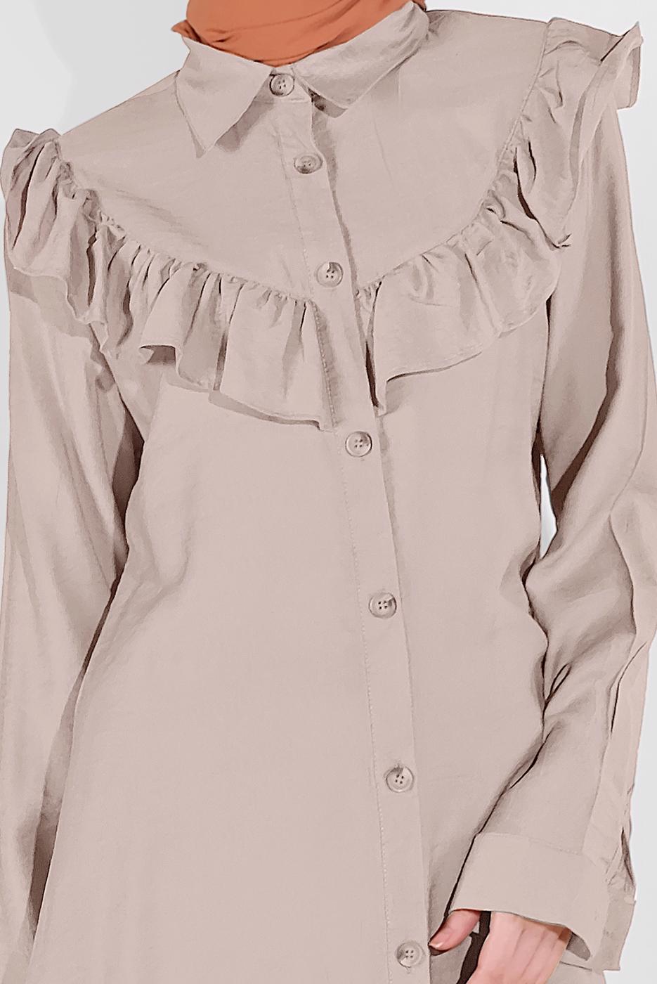 Hijab clothing BEIGE RUFFLED BUTTONED TUNIC 1225