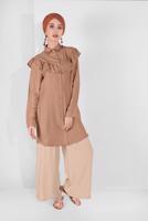 Tesettür giyim BEJ FIRFIRLI DÜĞMELİ TUNİK 1225 