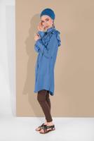 Tesettür giyim MAVİ FIRFIRLI DÜĞMELİ TUNİK 1225 