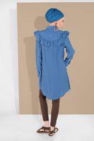 Tesettür giyim MAVİ FIRFIRLI DÜĞMELİ TUNİK 1225 