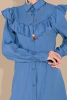 Tesettür giyim MAVİ FIRFIRLI DÜĞMELİ TUNİK 1225 