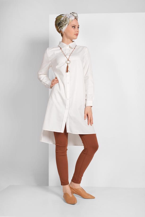 Hijab clothing ASYMMETRICAL BUTTON TRIMMED TUNIC 1311 - TRENDTESETTÜR