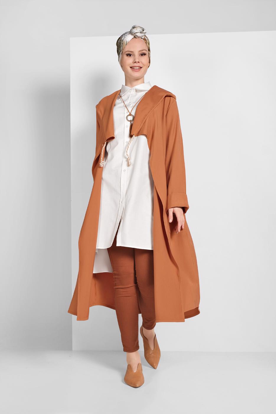 Hijab clothing ECRU ASYMMETRICAL BUTTON TRIMMED TUNIC 1311