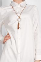 Hijab clothing ECRU ASYMMETRICAL BUTTON TRIMMED TUNIC 1311