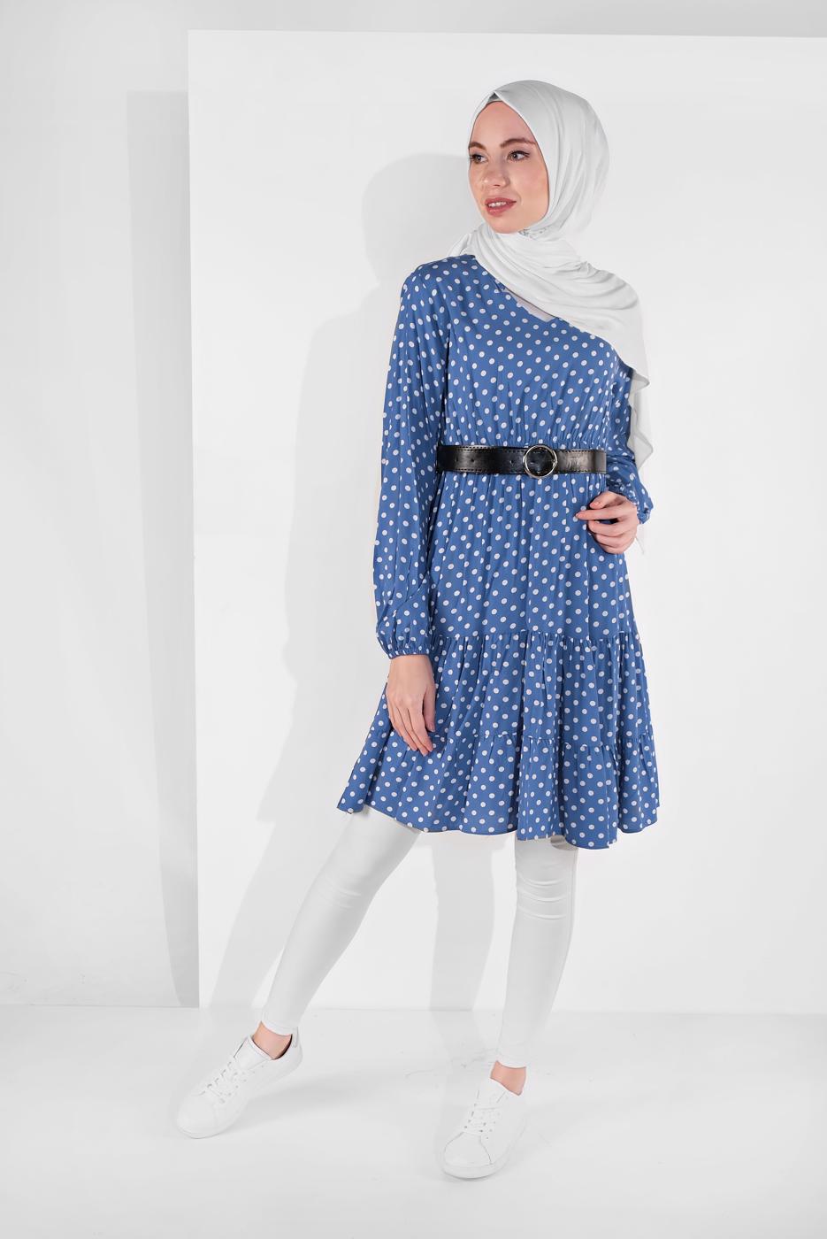 Hijab clothing NAVY BLUE POLKADOT TUNIC 1491