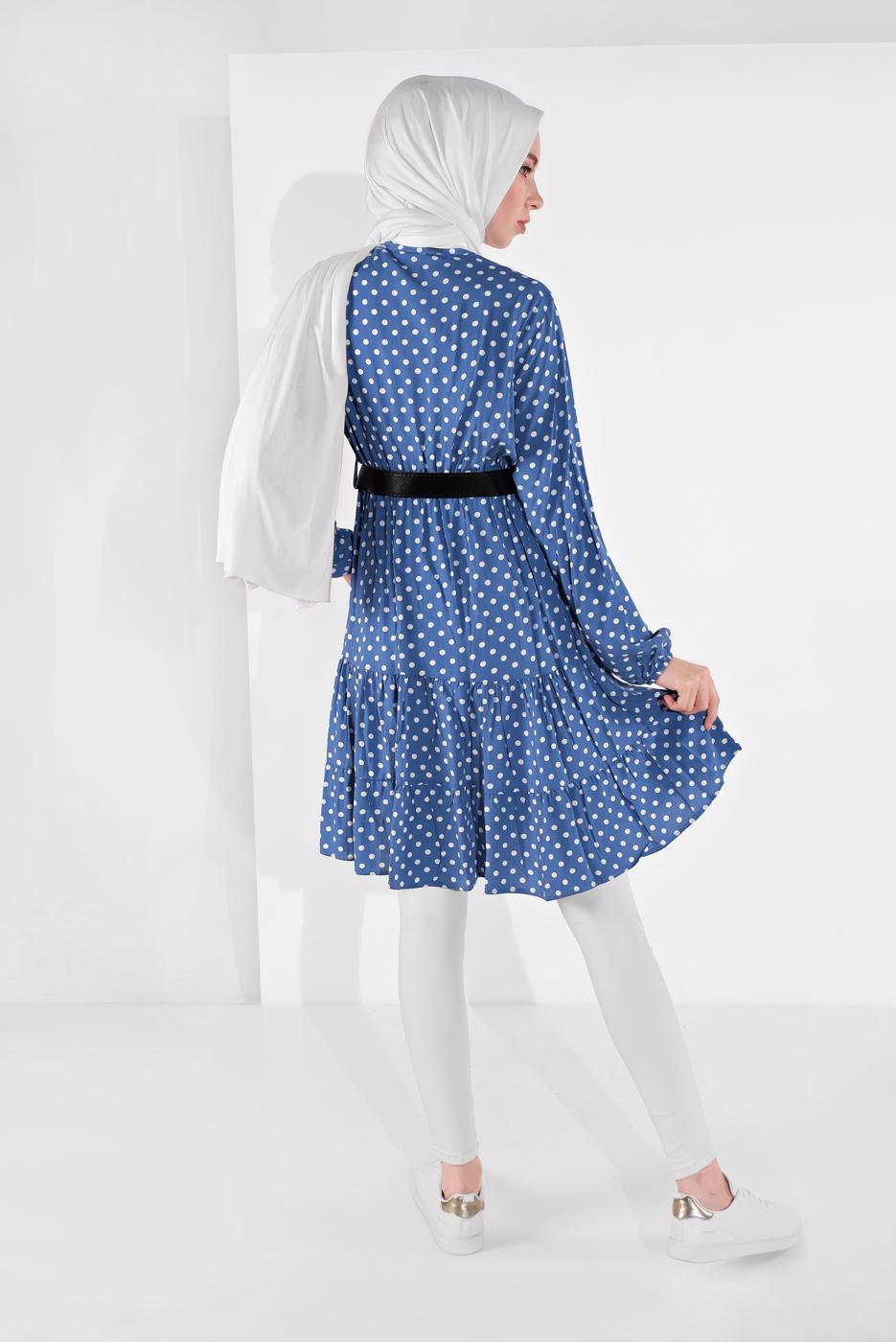 Hijab clothing NAVY BLUE POLKADOT TUNIC 1491