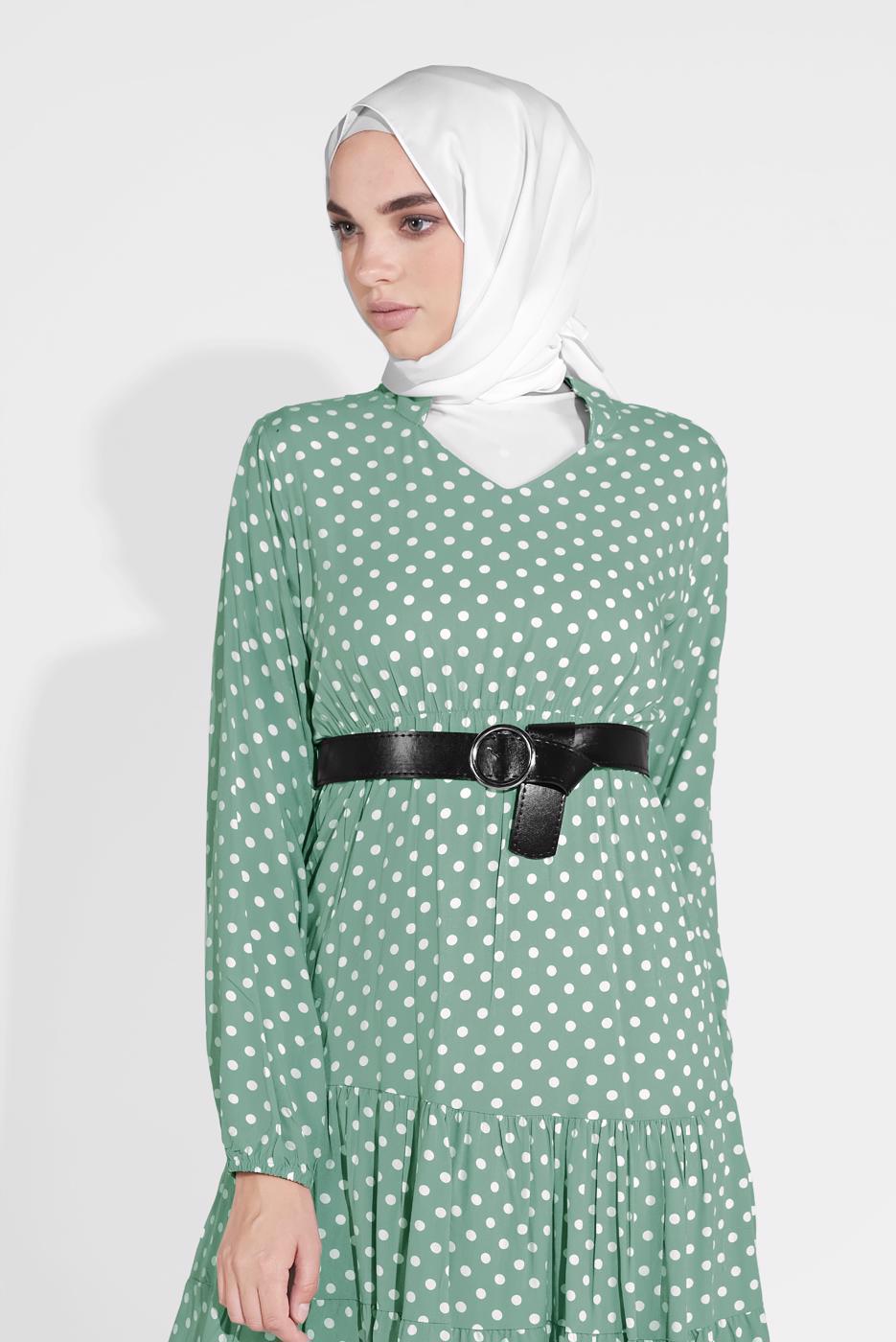 Vêtements hijab VERT TUNIQUE EN PIED-DE-POULE 1491 