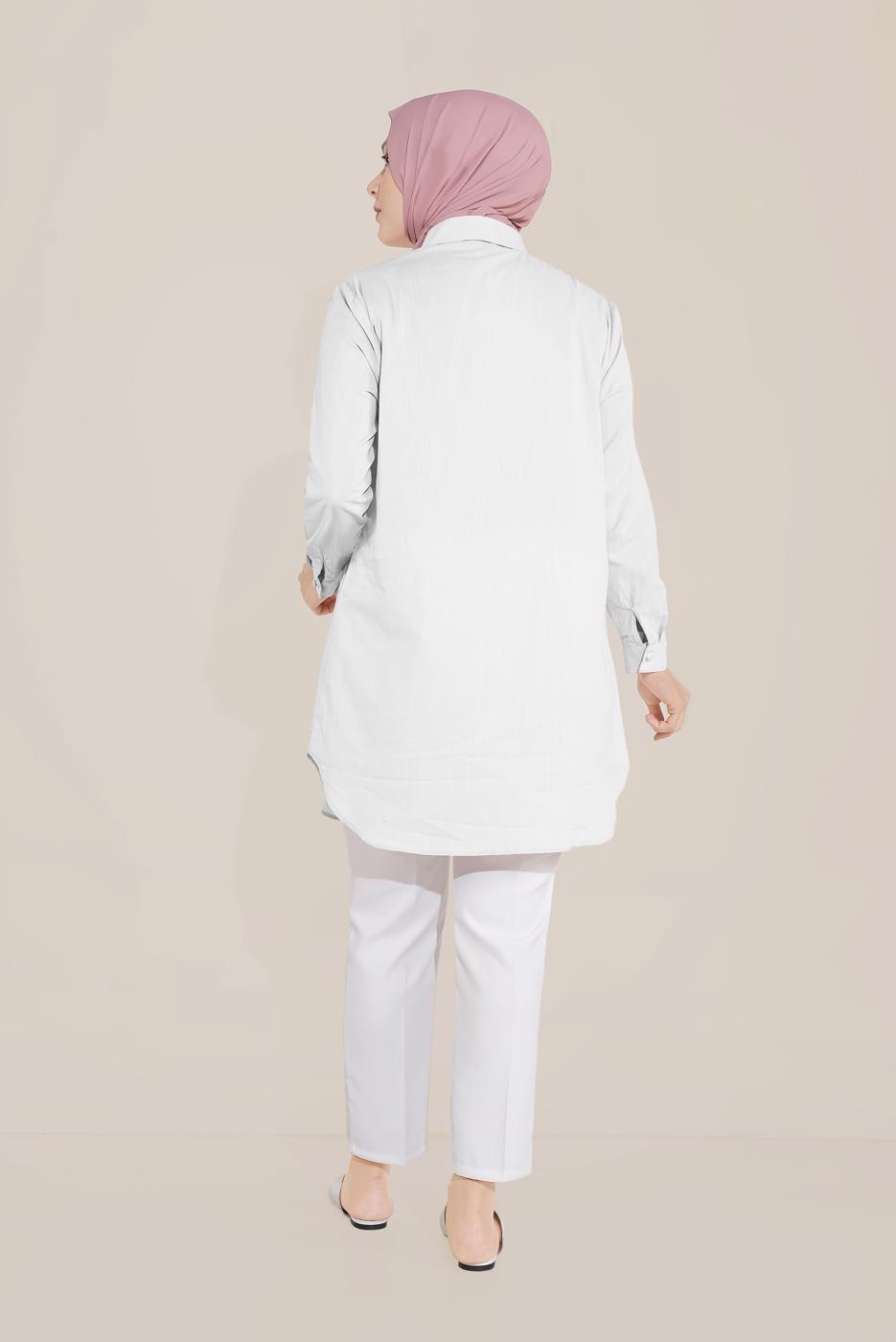 Vêtements hijab BLANC ALVİNA TUNIQUE INVISIBLE EN COTON À BOUTONS 20045