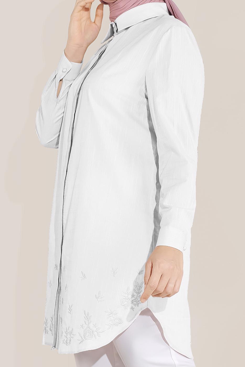 Vêtements hijab BLANC ALVİNA TUNIQUE INVISIBLE EN COTON À BOUTONS 20045