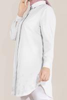 Vêtements hijab BLANC ALVİNA TUNIQUE INVISIBLE EN COTON À BOUTONS 20045
