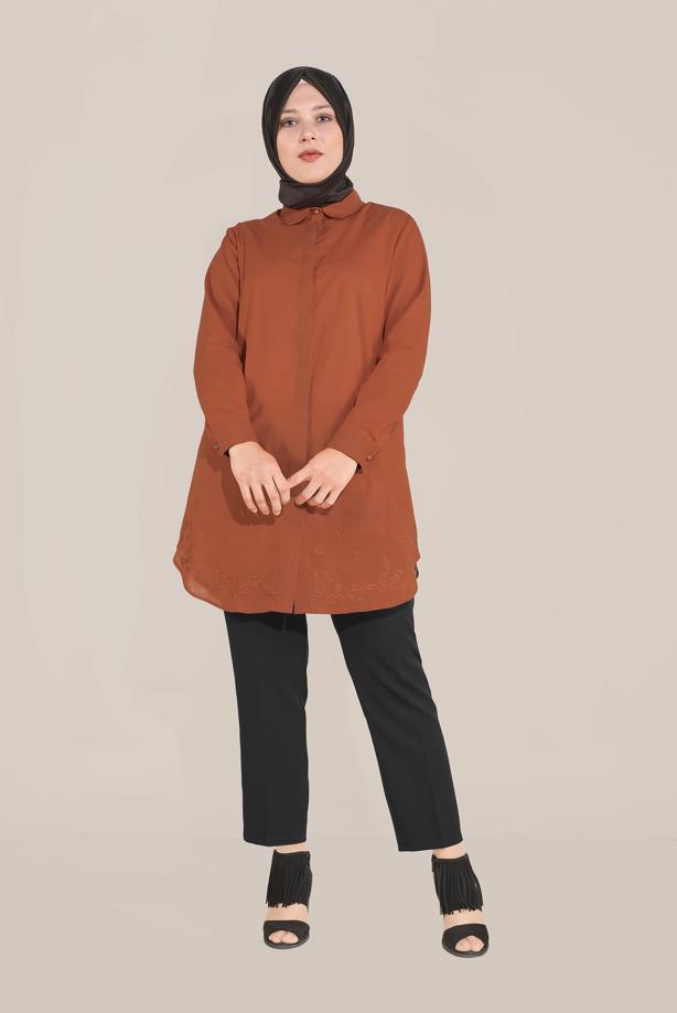 Vêtements hijab TABA ALVİNA TUNIQUE INVISIBLE EN COTON À BOUTONS 20045 - TRENDTESETTÜR