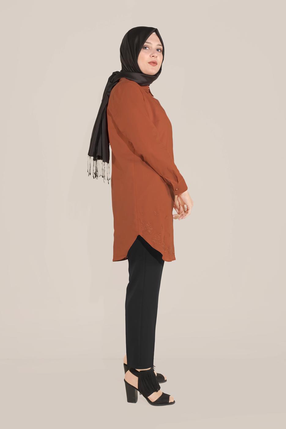 Vêtements hijab TABA ALVİNA TUNIQUE INVISIBLE EN COTON À BOUTONS 20045