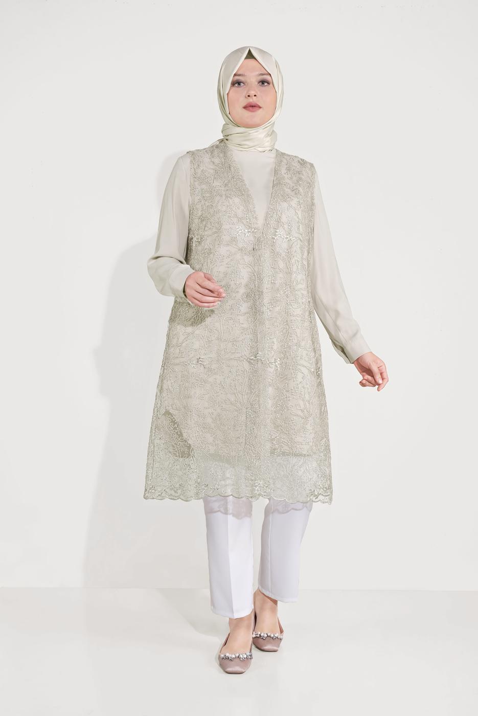 Hijab clothing CREAM GUIPURED SILVERY 2-PIECE TUNIC 20050 