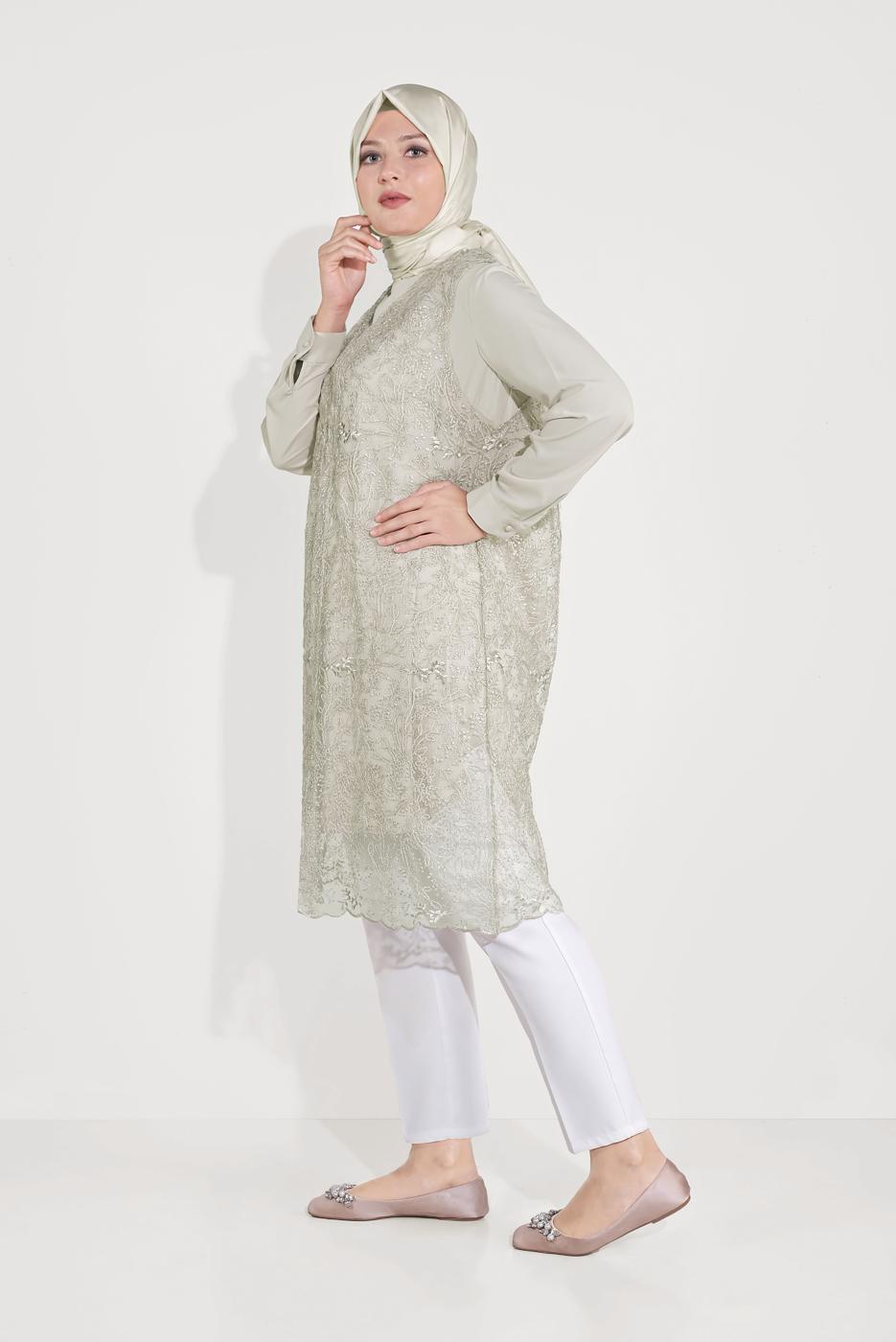 Hijab clothing CREAM GUIPURED SILVERY 2-PIECE TUNIC 20050 