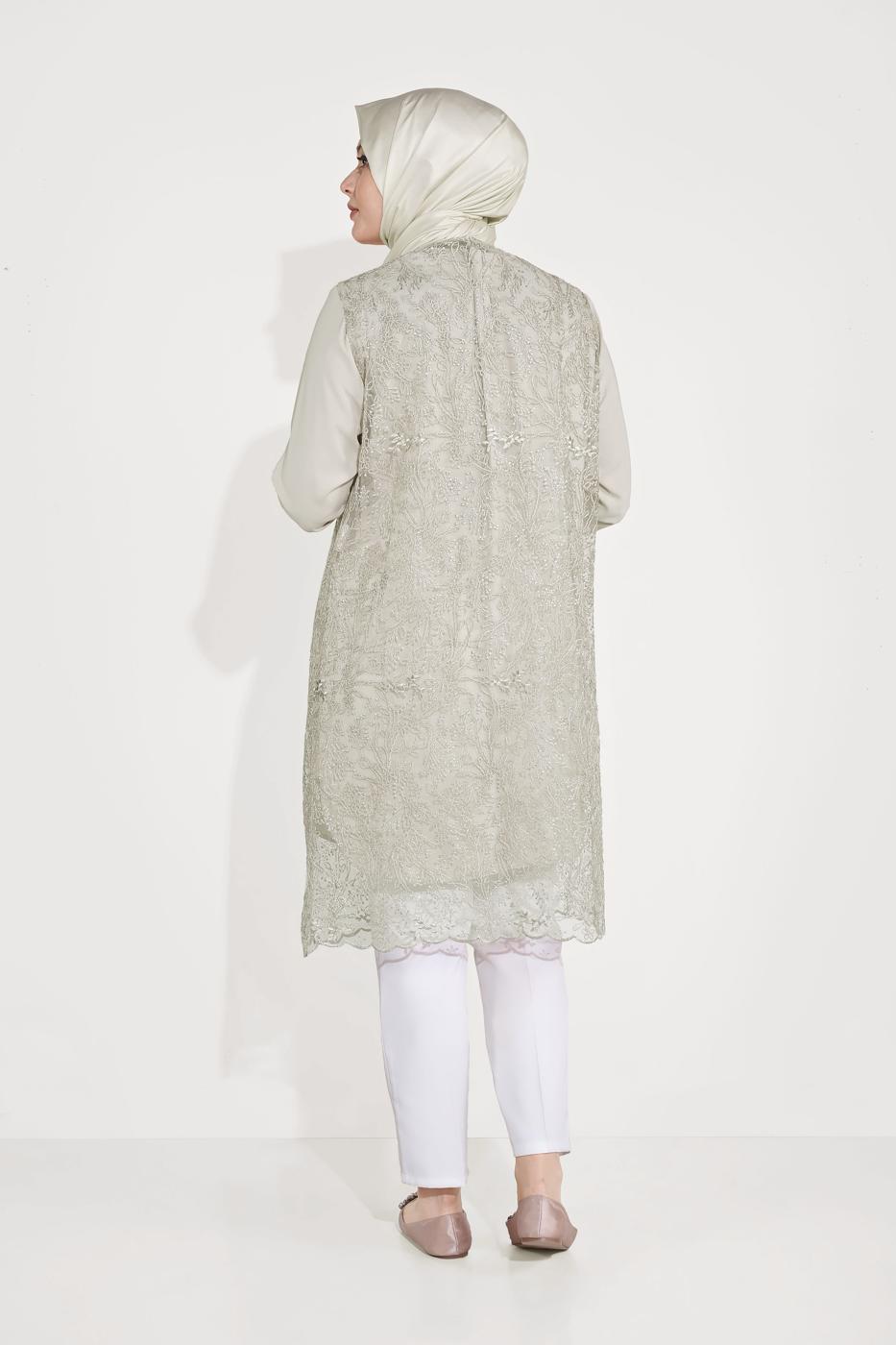 Hijab clothing CREAM GUIPURED SILVERY 2-PIECE TUNIC 20050 