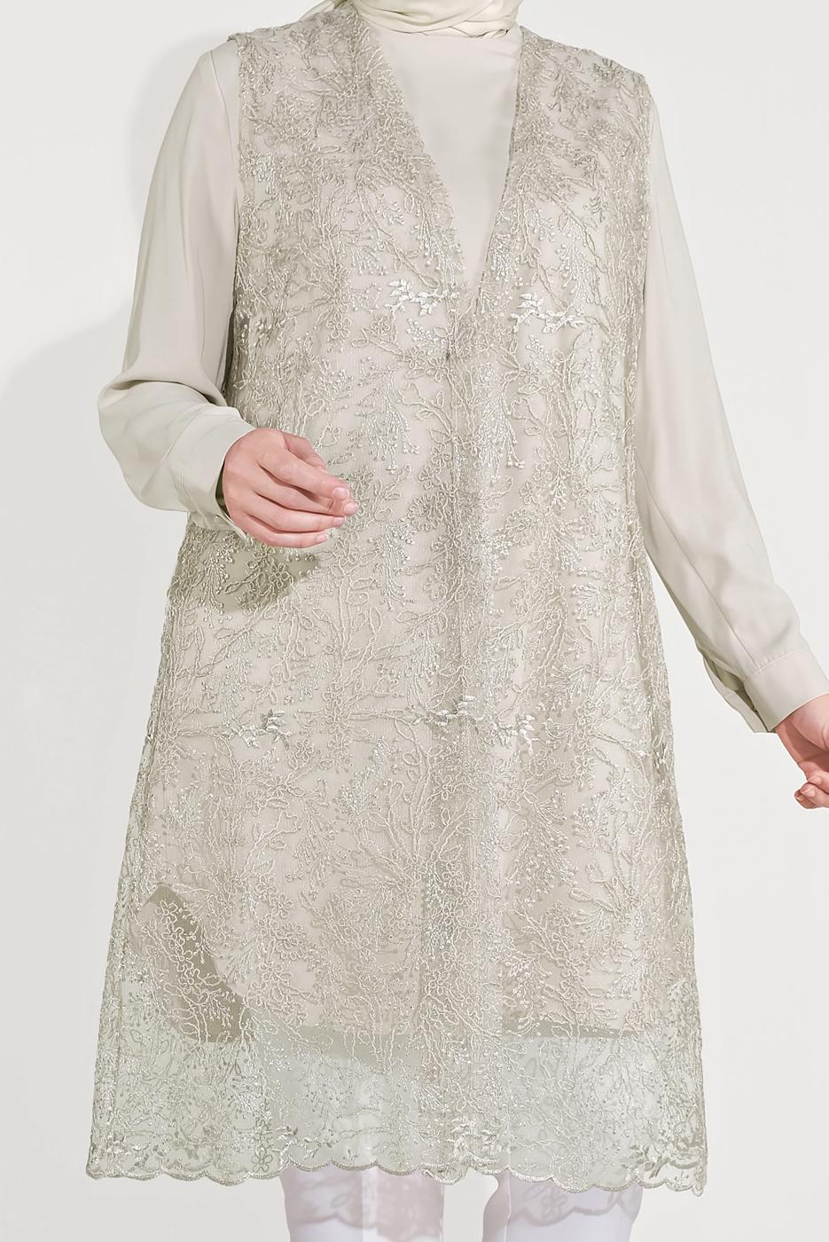 Hijab clothing CREAM GUIPURED SILVERY 2-PIECE TUNIC 20050 