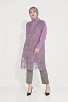 Tesettür giyim MOR GÜPÜRLÜ SİMLİ İKİLİ TUNİK 20050 